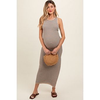 Maternity Striped Knit Fitted Sleeveless Maxi Dress