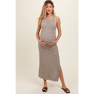 Maternity Striped Knit Fitted Sleeveless Maxi Dress