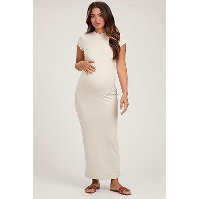 fitted maternity maxi dress HATCH Collection The Soraya Getaway Maxi Dress in Island Pearl