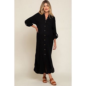 Maternity Button Down 3/4 Sleeve Midi Dress