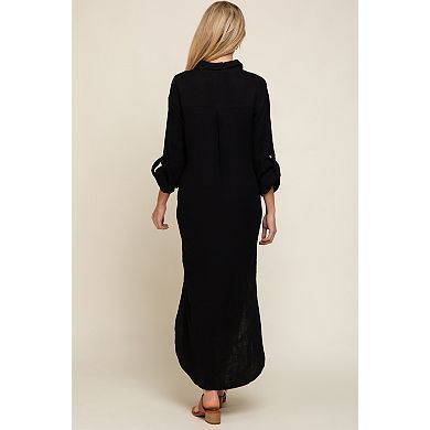 Maternity Button Down 3/4 Sleeve Midi Dress