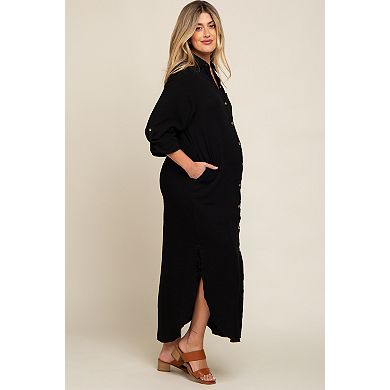 Maternity Button Down 3/4 Sleeve Midi Dress