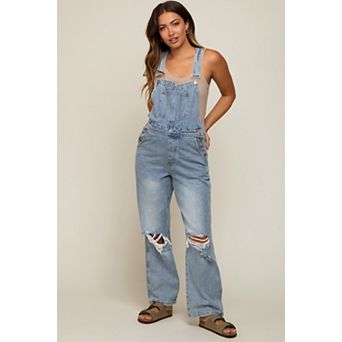 Maternity Wash Distressed Maternity Overalls
