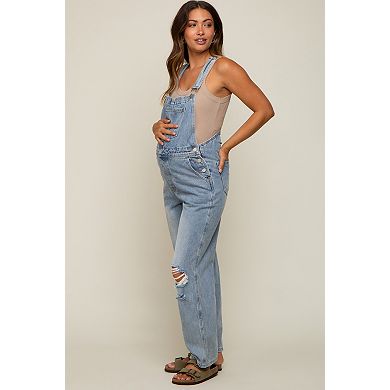 Maternity Wash Distressed Maternity Overalls