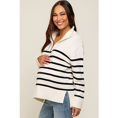 Maternity Striped Half Zip Sweater
