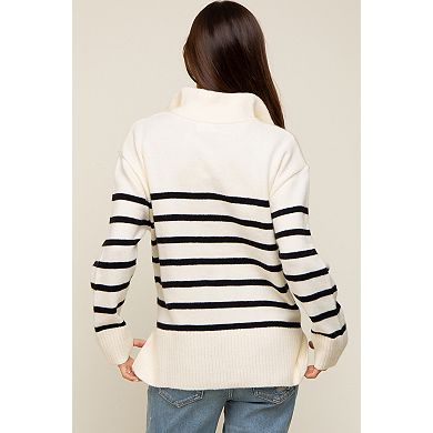 Maternity Striped Half Zip Sweater