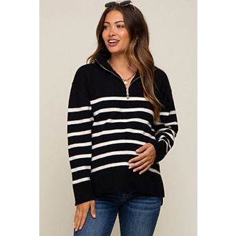 Maternity Striped Half Zip Sweater