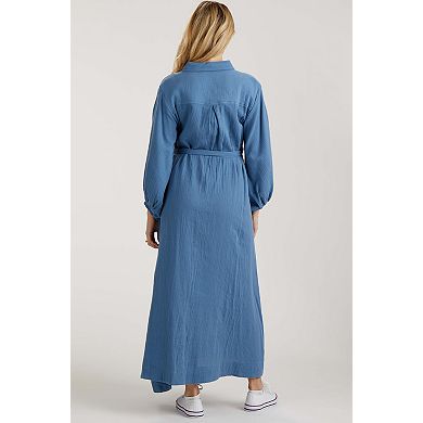Maternity Gauze Belted Shirt Midi Dress