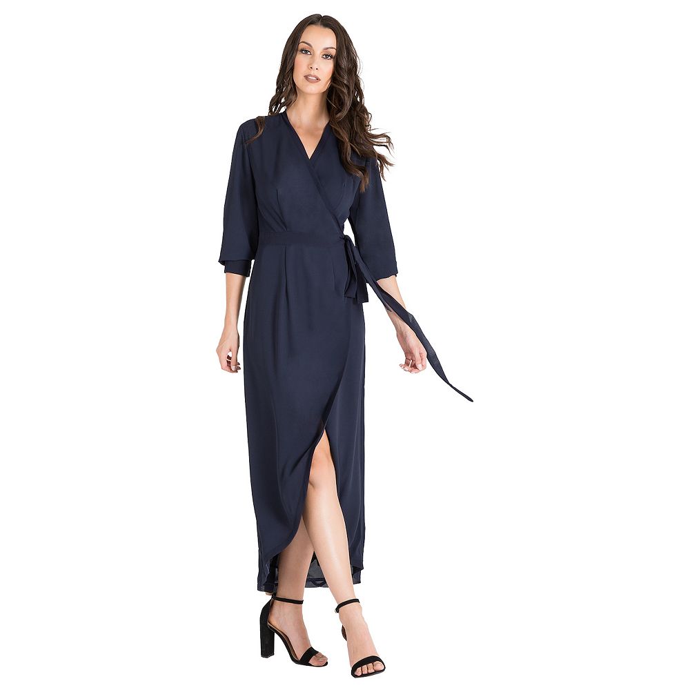 navy chiffon wrap dress KissProm