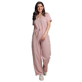 Women's French Terry Short Sleeve Sweat Lounge Jumpsuit