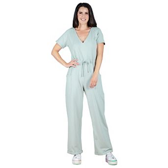 Women's French Terry Short Sleeve Sweat Lounge Jumpsuit
