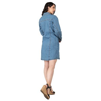 Women's Long Sleeve Denim Mini Shirt Dress