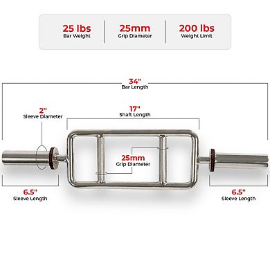 Sunny Health & Fitness Olympic Tricep Bar with Spin-Lock Ring Collars