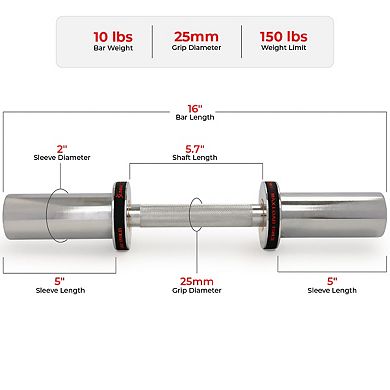 Sunny Health & Fitness 16" Olympic Dumbbell Bar with Spin-Lock Ring Collars