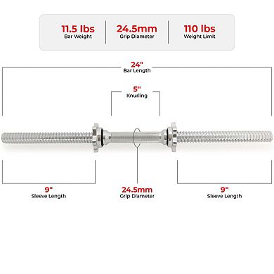 Sunny Health & Fitness Standard 24” Threaded Chrome Dumbbell Bar Set with Star-Lock Collars