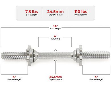 Sunny Health & Fitness Standard 14” Threaded Chrome Dumbbell Bar Set with Star-Lock Collars