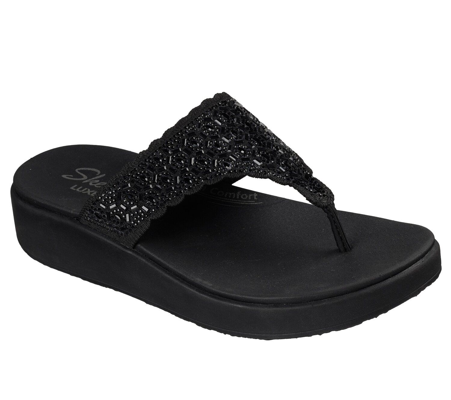Женские сандалии Skechers Vinyasa Luxe Bedazzled Cushioned, цвет: Чёрный — фото 1