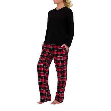 Women's Heat Holders Waffle Henley Pajama Top & Flannel Pajama Pants Set