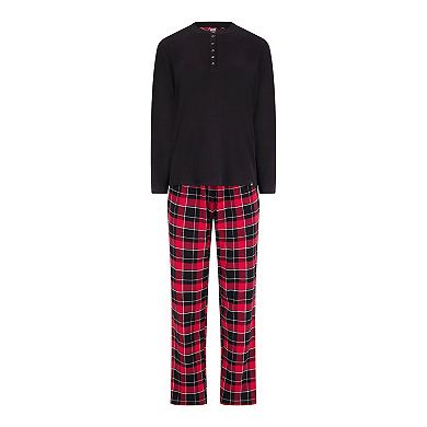Women's Heat Holders Waffle Henley Pajama Top & Flannel Pajama Pants Set