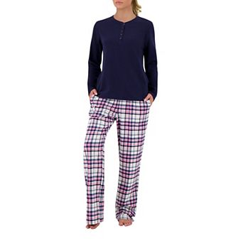 Women's Heat Holders Waffle Henley Pajama Top & Flannel Pajama Pants Set
