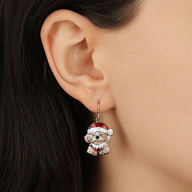 1928 Gold-Tone Dog Santa Wire Earrings