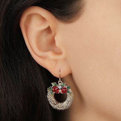 1928 Gold-Tone Christmas Wreath Bow Earrings