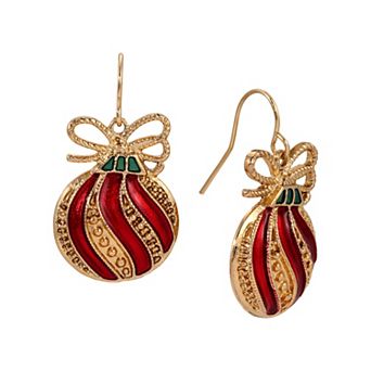 1928 Gold Tone Christmas Ornament Earrings
