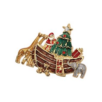 1928 Gold Tone Enamel Noah's Ark Brooch