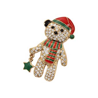 1928 Gold Tone Crystal Teddy Bear Brooch