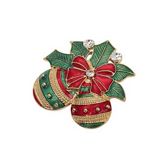 1928 Gold Tone Christmas Ornaments & Bow Brooch