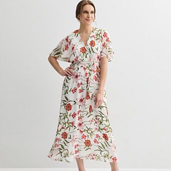 Women's Sandra Darren Wrap Raglan Short Sleeve Midi Dress