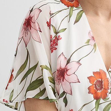 Women's Sandra Darren Wrap Raglan Short Sleeve Midi Dress