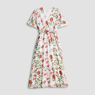 Women's Sandra Darren Wrap Raglan Short Sleeve Midi Dress