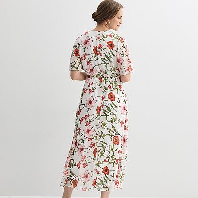 Women's Sandra Darren Wrap Raglan Short Sleeve Midi Dress