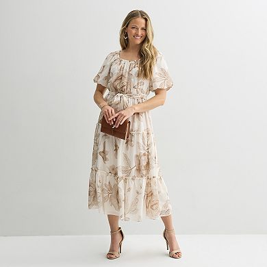 Women's Sandra Darren Puff Sleeve Tiered Maxi Dress