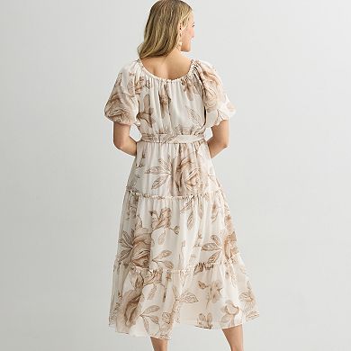 Women's Sandra Darren Puff Sleeve Tiered Maxi Dress