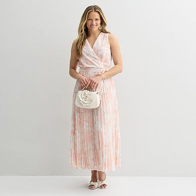 Women's Sandra Darren Surplice Pleated Skirt Maxi Dress