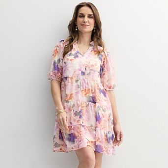 Women's Sandra Darren V-Neck Long Sleeve Tiered Mini Dress