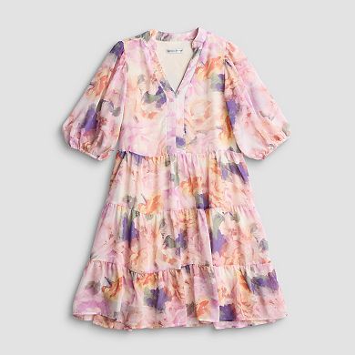 Women's Sandra Darren V-Neck Long Sleeve Tiered Mini Dress