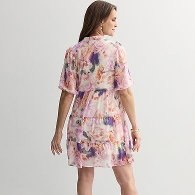 Women's Sandra Darren V-Neck Long Sleeve Tiered Mini Dress