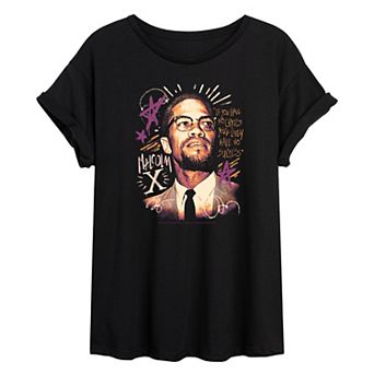 Juniors' Malcolm X Sketch Oversized Tee