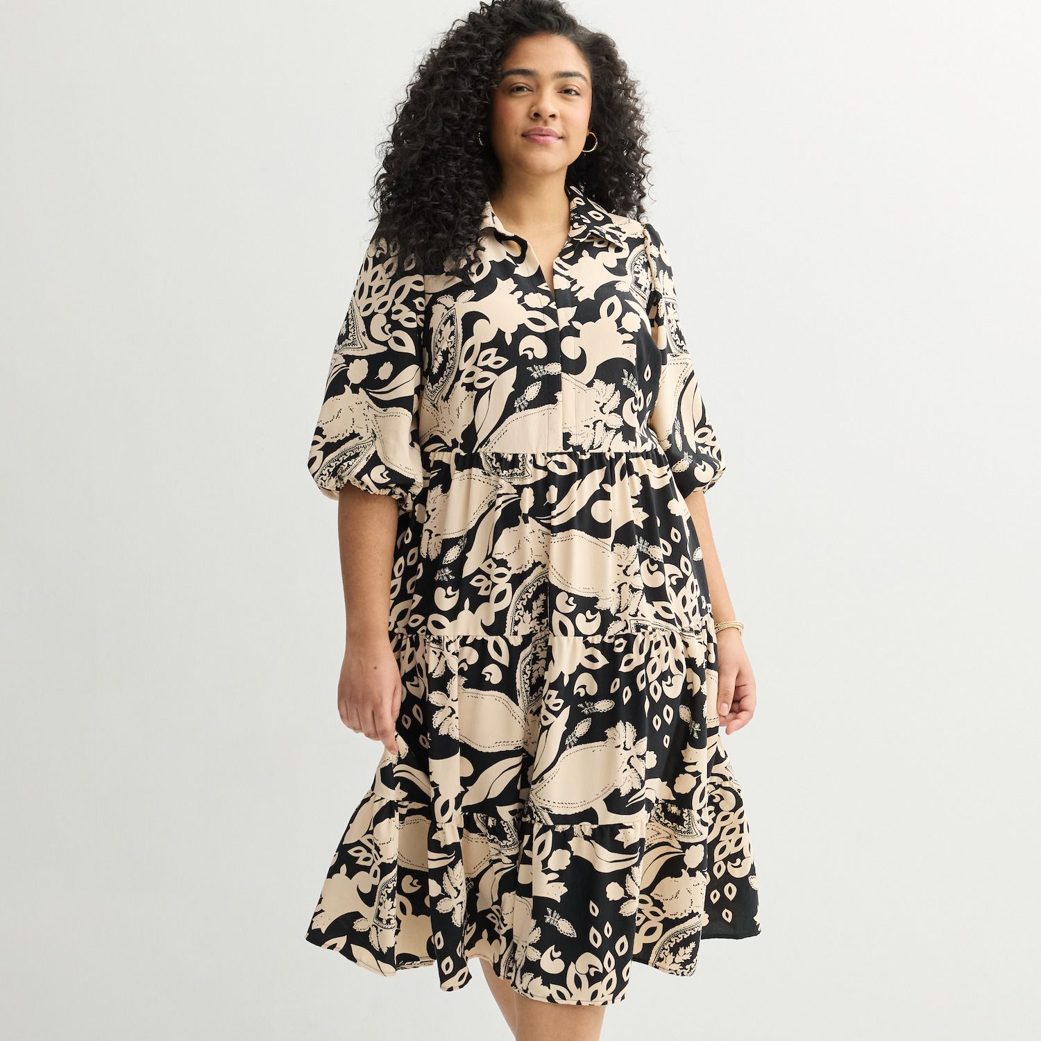 Женские платья Sandra Darren Plus Size Sandra Darren 3/4 Sleeve Collared Tiered Dress
