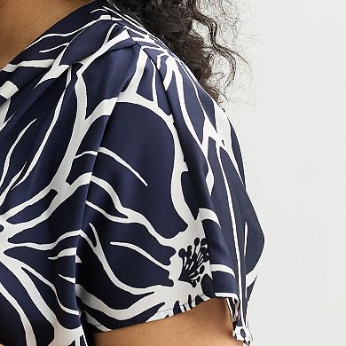 Plus Size Sandra Darren Surplice Pleated Midi Dress