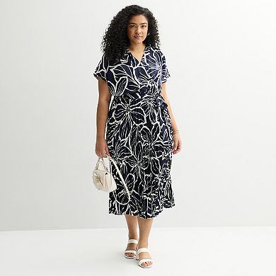 Plus Size Sandra Darren Surplice Pleated Midi Dress