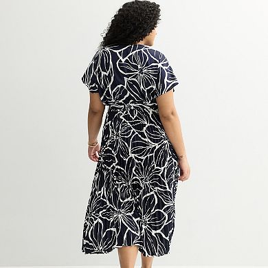 Plus Size Sandra Darren Surplice Pleated Midi Dress