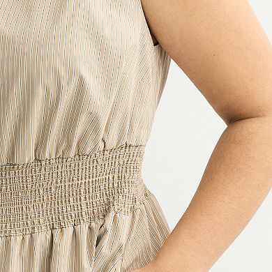 Plus Size Sandra Darren Sleeveless Smocked Waist Midi Dress