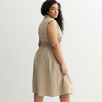 Plus Size Sandra Darren Sleeveless Smocked Waist Midi Dress