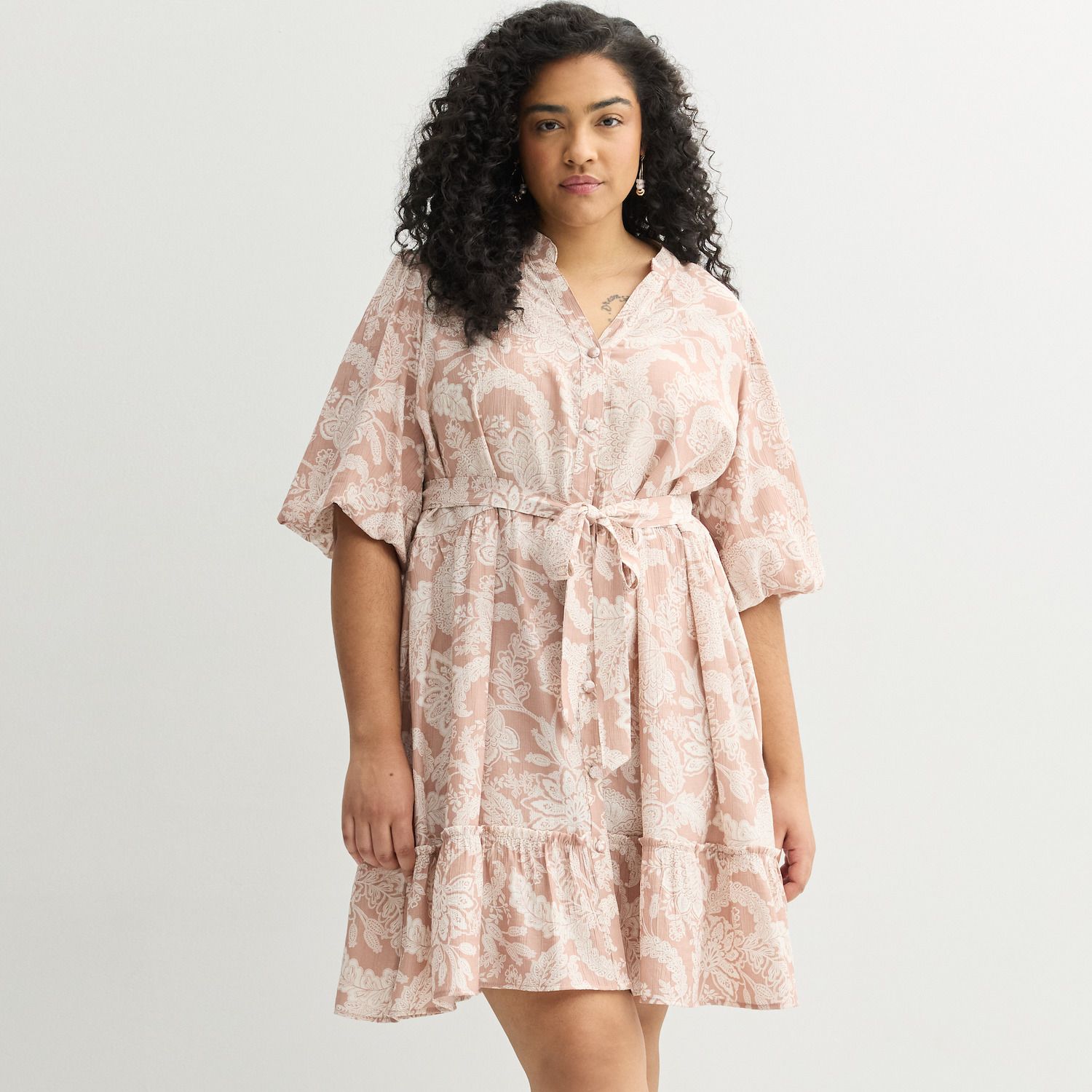Женские платья Sandra Darren Plus Size Sandra Darren Puff Sleeve Mini Shirtdress