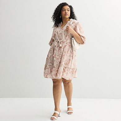 Plus Size Sandra Darren Puff Sleeve Mini Shirtdress