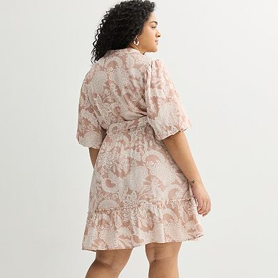 Plus Size Sandra Darren Puff Sleeve Mini Shirtdress